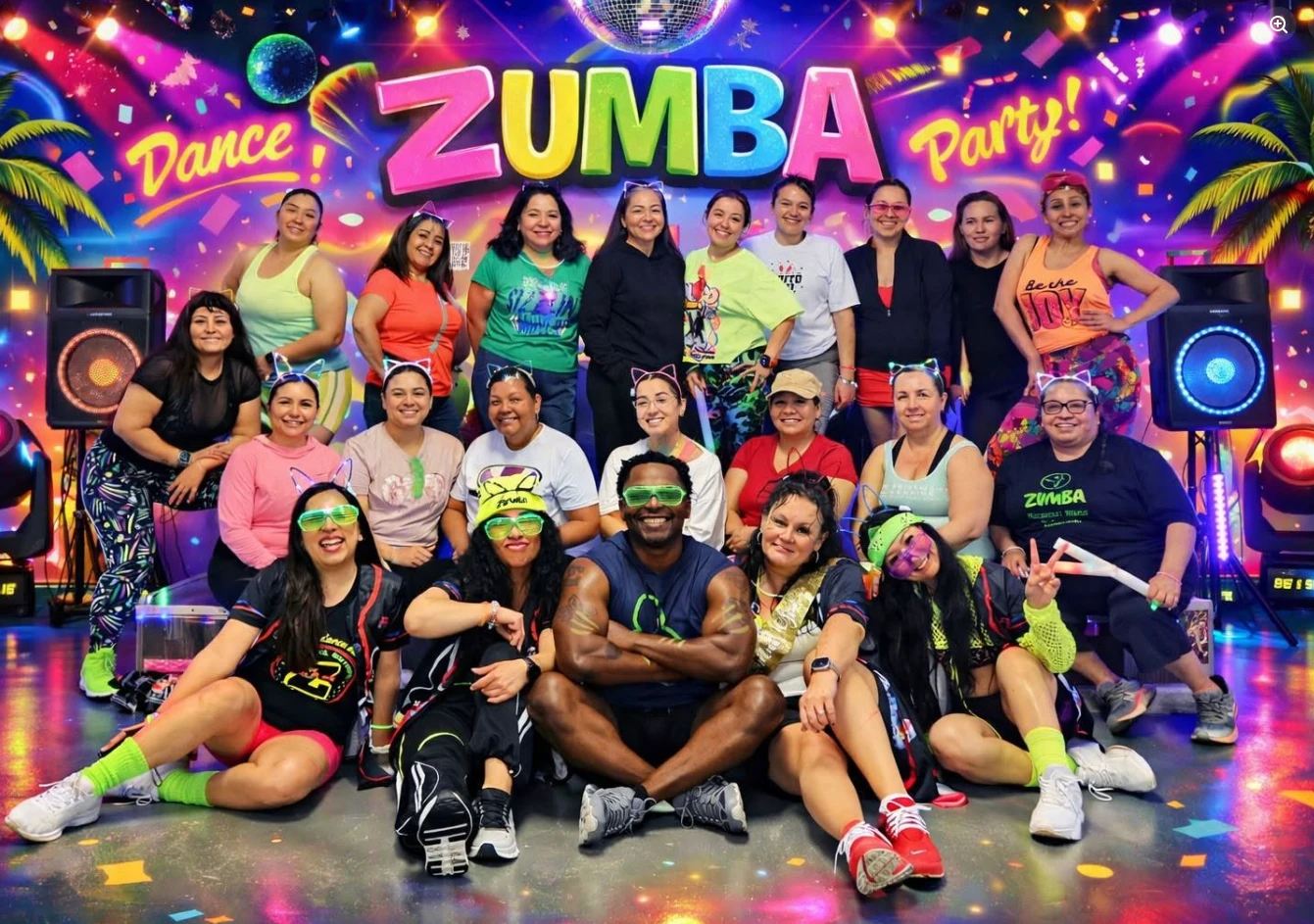 Large group gathered for a colorful Zumba event